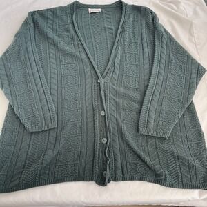 Vintage ACT III Cardigan Sweater Women's XL Green Cable Knit Grandma Cottage